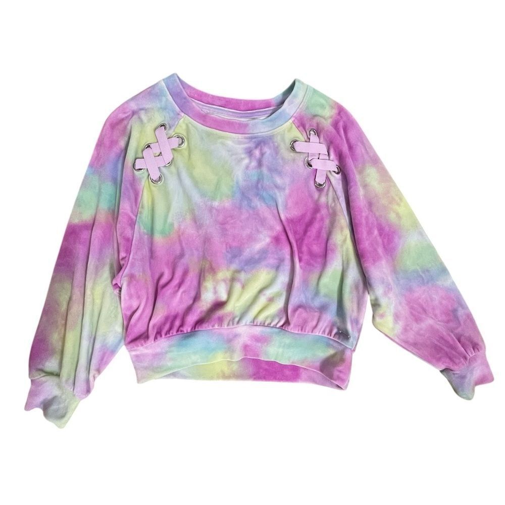 Girls Tie Dye Cropped Sweatshirt Size 10 Pastel Rainbow Pullover